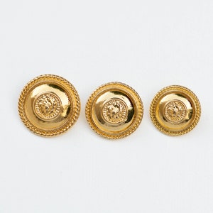 28mm, 26mm, 23mm, Vintage Gold Metal Shank Buttons with Rope Rim and Lion Face in the Center