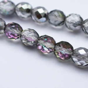 Cuentas checas de vidrio pulido al fuego de 8 mm de dos tonos en gris plateado y iris arcoíris, acabado AB facetado Preciosa Jablonex Vintage Czech Beads, 25 piezas