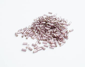 4.5mm Vintage Czech Glass Silver Lined Small Bugle Beads, Metallic Pale Lilac, Glass Bugle Bead, 20 g