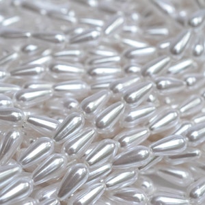 14x6 mm Teardrop Faux Pearl Japanese Vintage Beads, High-Luster White Teardrop Beads, Full 60&quot; strand, approx. 150 beads Japan
