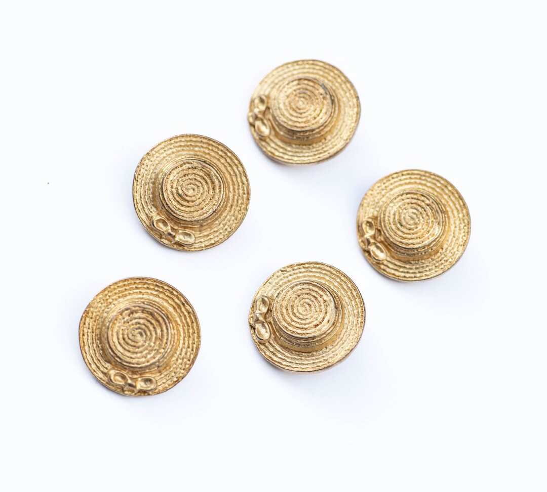 24mm Vintage Gold Tone Metal Straw Hat Shank Buttons, Hat With Bow ...