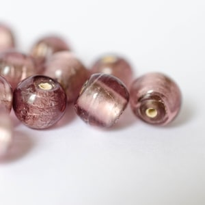 9mm, 7 mm Silver Lined Mauve Purple Czech Glass Beads, 12 Pcs