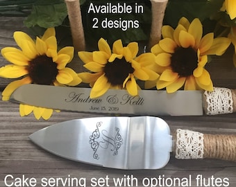 cake serving set, wedding serving set, cake server, rustic serving set, wedding knife set, wedding cake serving set, wedding cake knife set