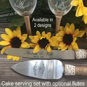 cake serving set, wedding serving set, cake server, rustic serving set, wedding knife set, wedding cake serving set, wedding cake knife set image 1