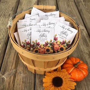 personalized sunflower seed packets, baby shower gift, custom sunflower baby favors, pumpkin baby shower favors, fall baby shower favors
