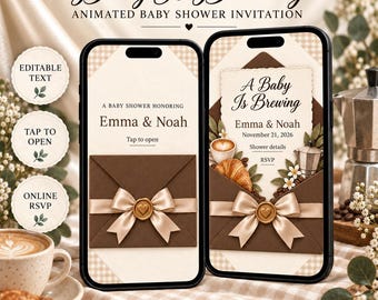Baby Is Brewing Animated Baby Shower Invitation | Editable Cafe Theme (Digital Invite)