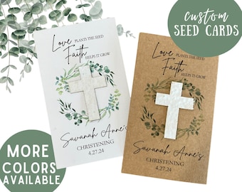 Custom Christening Favors, Christening Seed Favors, Plantable Seed cross favors, Baptism seed Favors, Church event favors