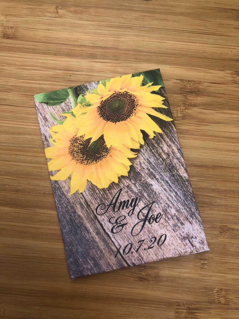 50 Sunflower seed packets, rustic sunflower favors, Sunflower and wood, rustic wood gift, personalized wood favors, sunflowers and wood image 3