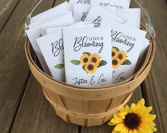 sunflower seeds, sunflower wedding seed packets, sunflower wedding favors, sunflower wedding decorations, custom sunflower favors