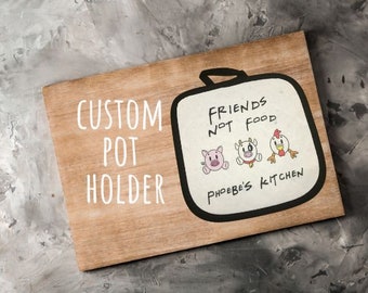 custom vegan pot holder, vegan baking gift, vegetarian gift, vegetarian pot holder, friends not food gift, funny vegan gift, friendsgift