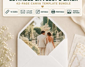 Editable Wedding Envelope Liner Templates, 14 Sizes, 3 Flap Styles, Canva Printable