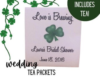 Tea Packet Bridal Wedding Shower Favors, shamrock wedding favors, bridal shower tea, irish tea packet favors, tea party shower favors