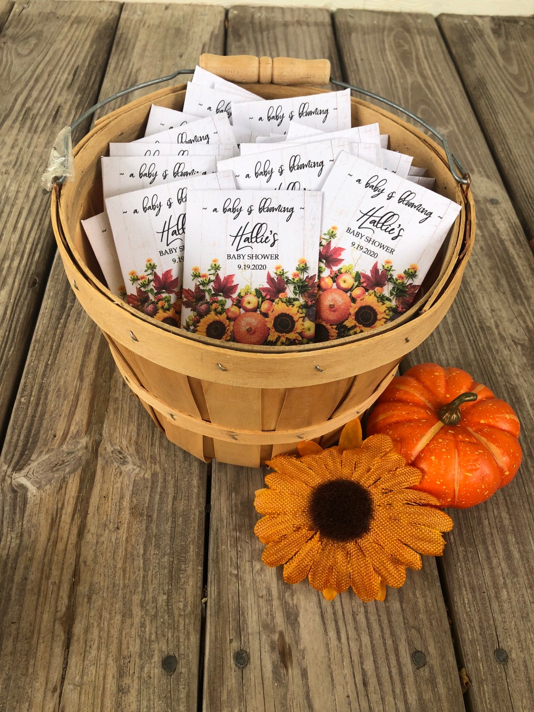 Personalized Sunflower Seed Packets, Baby Shower Gift, Custom Sunflower Baby Favors, Pumpkin