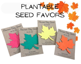 Fall baby shower favors, plantable baby shower favors, leaf favors, custom fall wedding favors, plantable seed paper favors