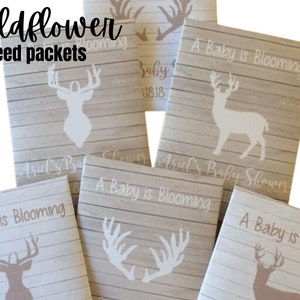 Deer Baby Shower Seed Packet Favors, hunting baby shower decorations, antler party favors, oh deer baby shower