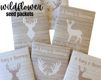 Deer Baby Shower Seed Packet Favors, hunting baby shower decorations, antler party favors, oh deer baby shower