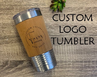 20oz Corporate Logo , Tumbler with leatherette, corporate travel mug gift, trade show giveaway. employee gift , corporate Christmas gift