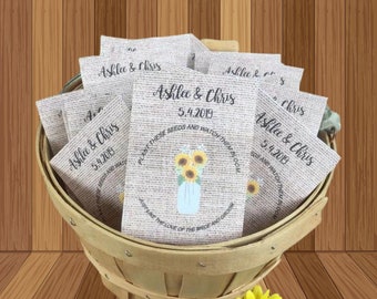 Sunflower Wedding Seed Packets: Rustic Burlap Favors