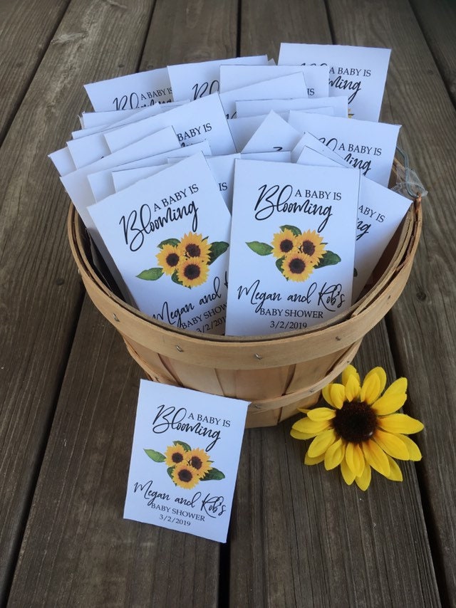 baby shower favors, personalized sunflower seed packets, baby shower gift,  custom sunflower baby favors