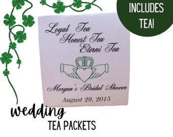 40 Tea Packet Bridal Wedding Shower Favors, irish wedding favors, bridal shower tea, irish tea packet favors, claddagh wedding favors