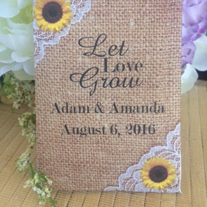 Personalized seed packet wedding favors with Sunflower Burlap and lace Bild 2