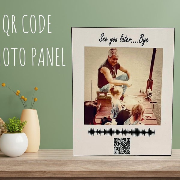Custom QR Code Gift, Photo Panel, Audio Gift, Voice recording on wood photo frame, soundwave gift, Personalized Fathers day gift