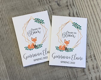 woodland baby shower seed packets, woodland seed packets, woodland fox, fox with greenery baby shower favors,  fox shower favors