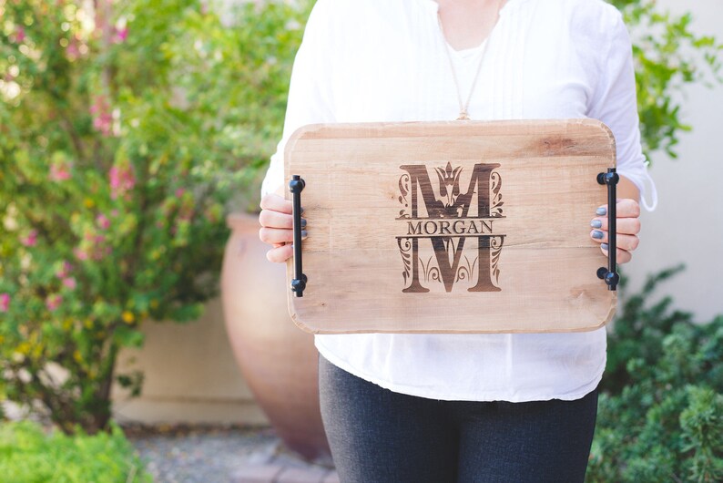 Personalized Wood Serving Tray With Handles Personalized Home Etsy