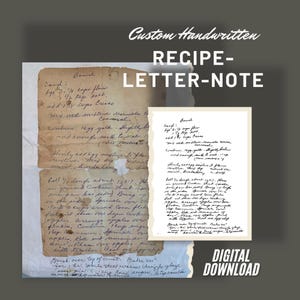 Su receta o carta manuscrita transferida para imprimir y enmarcar, escritura a mano personalizada, nota manuscrita, firma, png imprimible, pdf