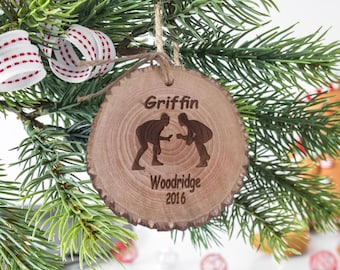 Custom wrestling Ornament, wrestling ornament, wrestling team gift, wrestling christmas gift, wood slice ornament