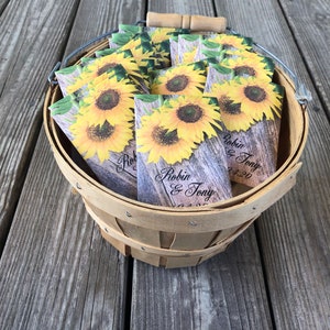 50 Sunflower seed packets, rustic sunflower favors, Sunflower and wood, rustic wood gift, personalized wood favors, sunflowers and wood image 6