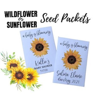 Custom sunflower Baby Shower Favors, sunflower seed packets, sunflower seed packet favors for a shower, packets of sunflower seeds