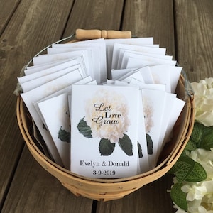 50 White Hydrangea Wedding Seed Packets Favors, Hydrangea wedding favors, Hydrangea favors, white wedding flowers