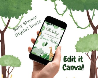 Animated Safari Baby Shower Invitation: Editable Canva Video (Digital Download)