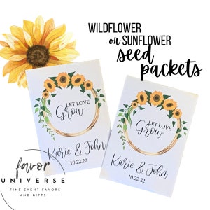 Sunflower wreath Wedding seed packet Favors, fall Wedding Favors, sunflower wedding favors, personalized sunflower seeds