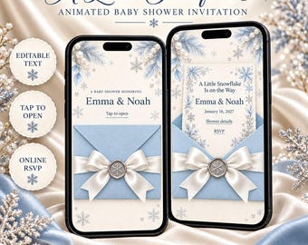 Animated Winter Baby Shower Invitation | Editable Blue Envelope (Digital Invite)