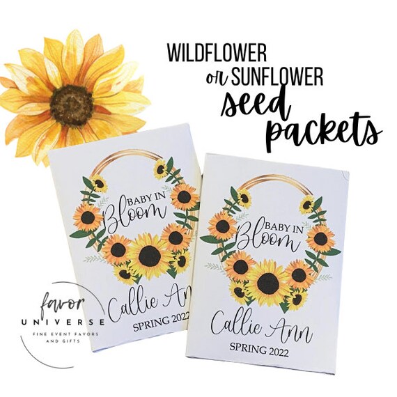 Baby in Bloom, Sunflower Baby Shower Seed Packet Favors, Custom