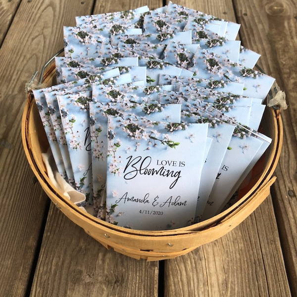 custom seed packet favors, blue wedding seed packets, blue and white wedding favors, blue wedding decorations, light blue wedding favors