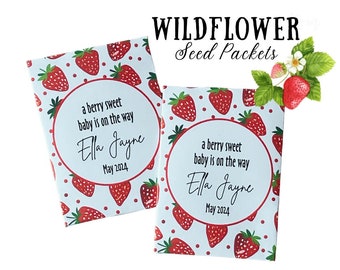Custom Strawberry Wildflower Seed Packet Favors: Berry Sweet Baby Shower