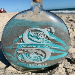 Etched Glass Wedding Sand Ceremony Set: Personalized Unity Vase image 3