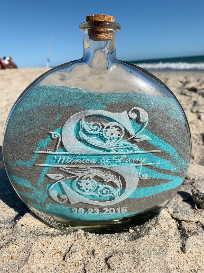 Etched Glass Wedding Sand Ceremony Set: Personalized Unity Vase image 3