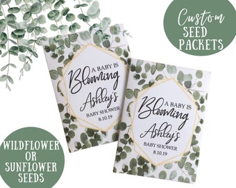 Custom eucalyptus Baby Shower Favors, eucalyptus seed packets for a boy ,gender neutral seed packets