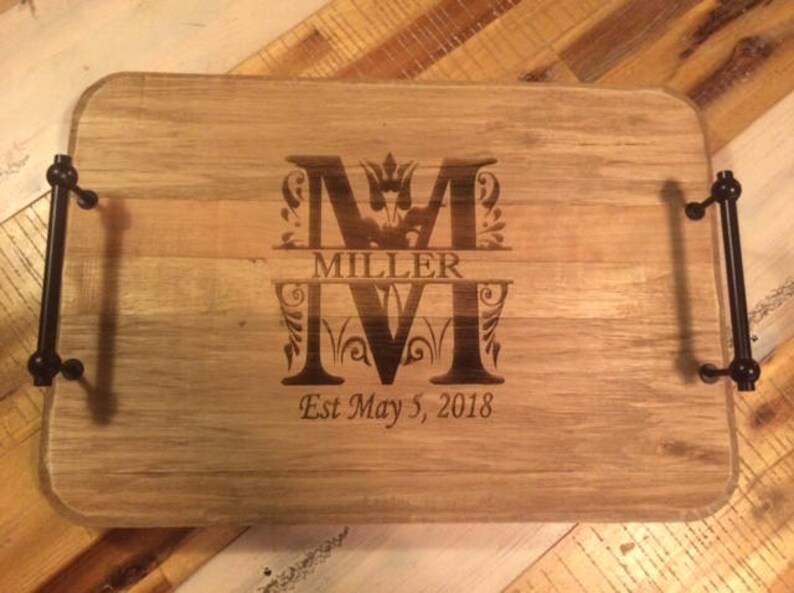 Personalized Wood Serving Tray With Handles Personalized Home Etsy