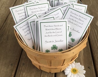 50 Custom Irish Shamrock St Patricks Day Personalized  Wedding Seed Packets Shamrock Favors St Patricks Day Favors, irish favors