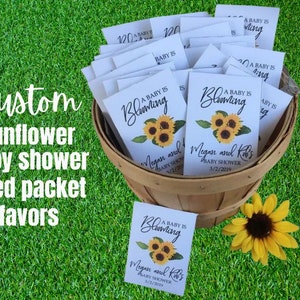 baby shower favors, personalized sunflower seed packets, baby shower gift, custom sunflower baby favors