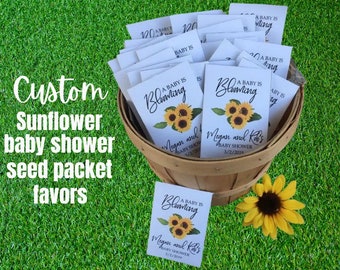 baby shower favors, personalized sunflower seed packets, baby shower gift, custom sunflower baby favors