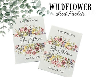 Custom baby shower seed packets favors, wildflower seed favors, wildflower baby shower favors, baby in bloom favors