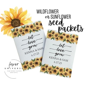 Custom sunflower seed packet favors, personalized sunflower wedding favors, personalized sunflower wedding favors