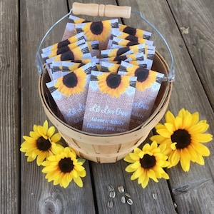Personalized Sunflower Seed Wedding Favors: Burlap & Lace Packets