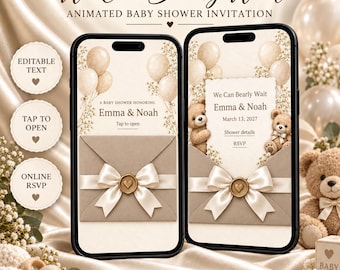 We Can Bearly Wait Baby Shower Invitation | Animated Teddy Bear Envelope (Digital Invite)